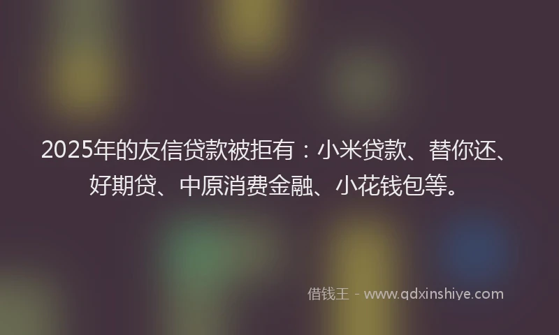 2025年的友信贷款被拒有：小米贷款、替你还、好期贷、中原消费金融、小花钱包等。