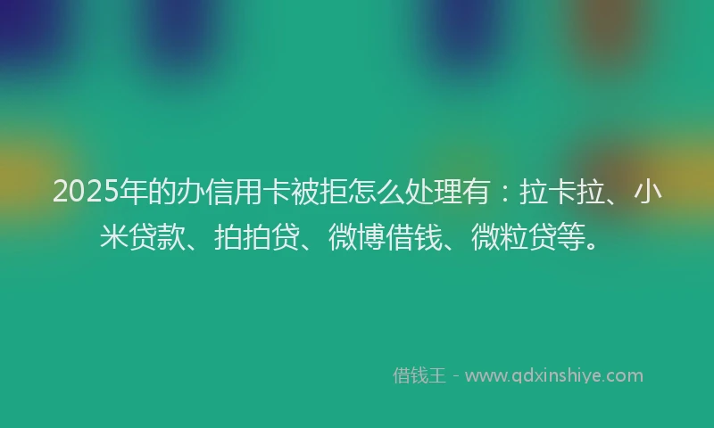 2025年的办信用卡被拒怎么处理有：拉卡拉、小米贷款、拍拍贷、微博借钱、微粒贷等。