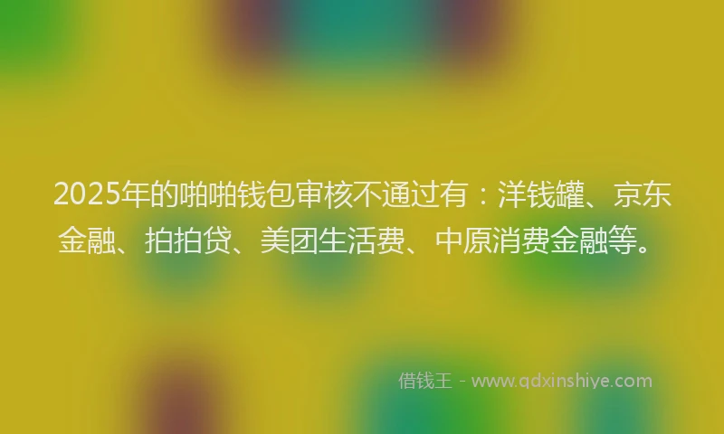 2025年的啪啪钱包审核不通过有：洋钱罐、京东金融、拍拍贷、美团生活费、中原消费金融等。