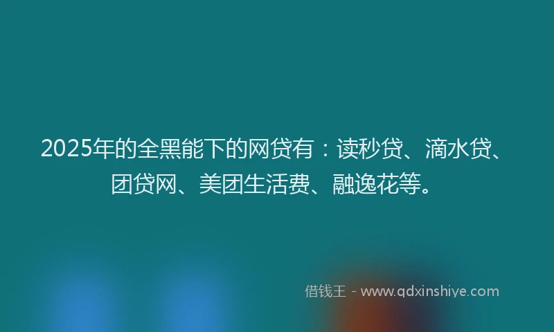 2025年的全黑能下的网贷有：读秒贷、滴水贷、团贷网、美团生活费、融逸花等。