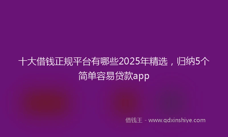 十大借钱正规平台有哪些2025年精选，归纳5个简单容易贷款app