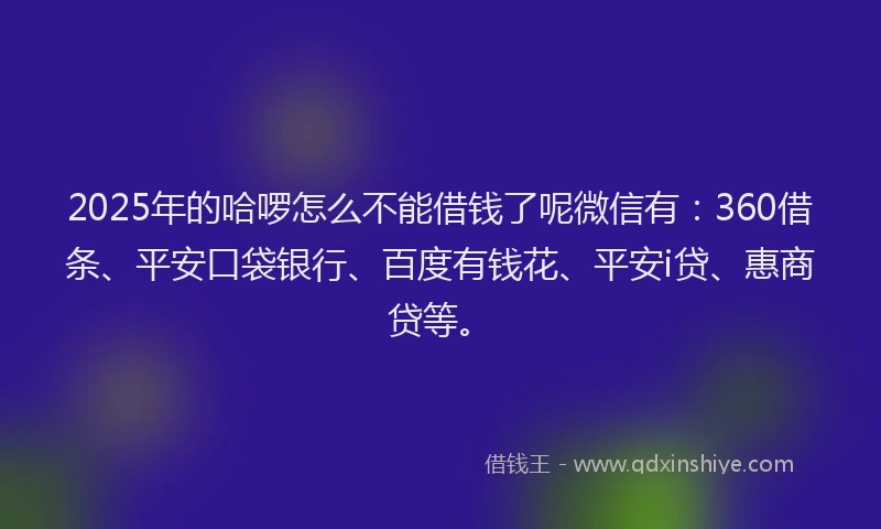 2025年的哈啰怎么不能借钱了呢微信有：360借条、平安口袋银行、百度有钱花、平安i贷、惠商贷等。