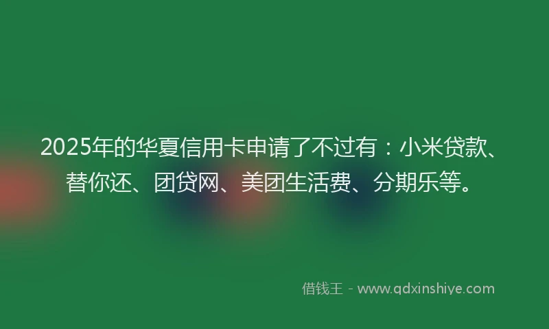2025年的华夏信用卡申请了不过有：小米贷款、替你还、团贷网、美团生活费、分期乐等。