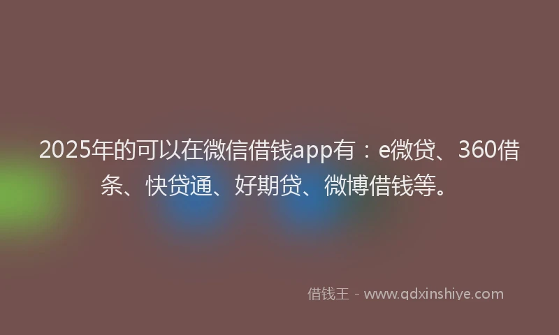 2025年的可以在微信借钱app有：e微贷、360借条、快贷通、好期贷、微博借钱等。