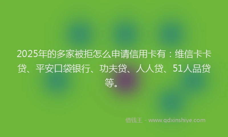 2025年的多家被拒怎么申请信用卡有：维信卡卡贷、平安口袋银行、功夫贷、人人贷、51人品贷等。