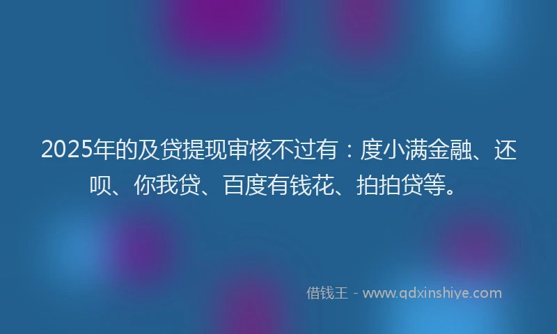 2025年的及贷提现审核不过有：度小满金融、还呗、你我贷、百度有钱花、拍拍贷等。