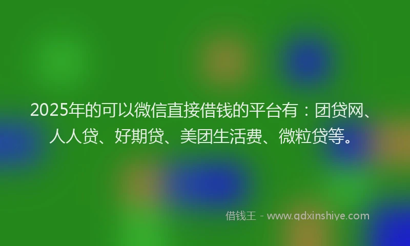 2025年的可以微信直接借钱的平台有：团贷网、人人贷、好期贷、美团生活费、微粒贷等。