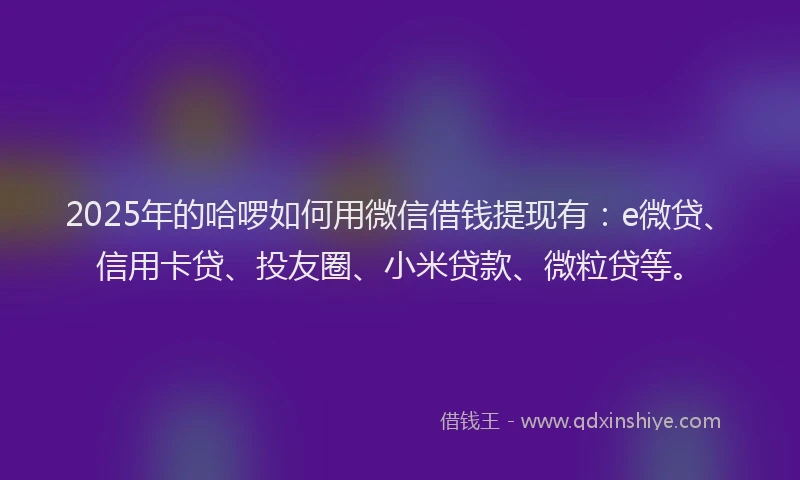 2025年的哈啰如何用微信借钱提现有：e微贷、信用卡贷、投友圈、小米贷款、微粒贷等。