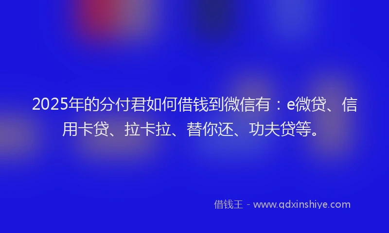 2025年的分付君如何借钱到微信有：e微贷、信用卡贷、拉卡拉、替你还、功夫贷等。