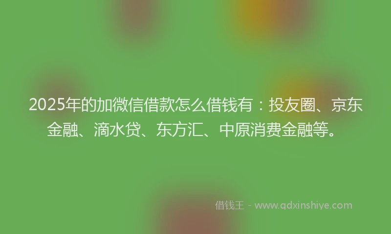 2025年的加微信借款怎么借钱有：投友圈、京东金融、滴水贷、东方汇、中原消费金融等。