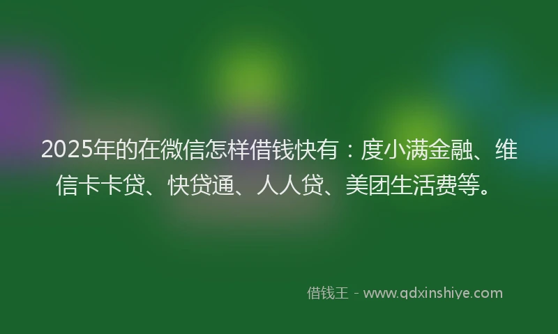 2025年的在微信怎样借钱快有：度小满金融、维信卡卡贷、快贷通、人人贷、美团生活费等。