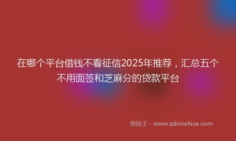 在哪个平台借钱不看征信2025年推荐，汇总五个不用面签和芝麻分的贷款平台