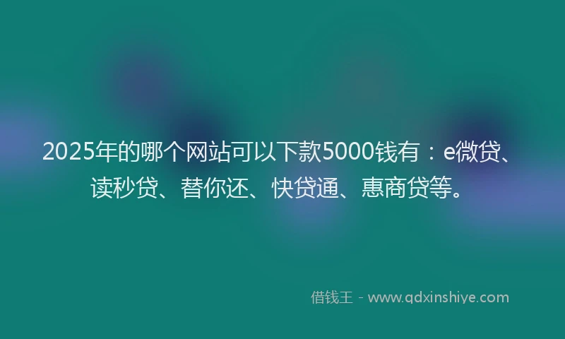 2025年的哪个网站可以下款5000钱有：e微贷、读秒贷、替你还、快贷通、惠商贷等。