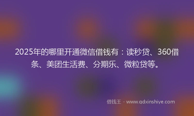 2025年的哪里开通微信借钱有：读秒贷、360借条、美团生活费、分期乐、微粒贷等。