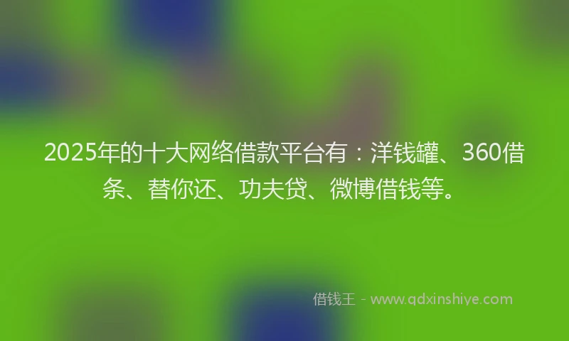 2025年的十大网络借款平台有：洋钱罐、360借条、替你还、功夫贷、微博借钱等。