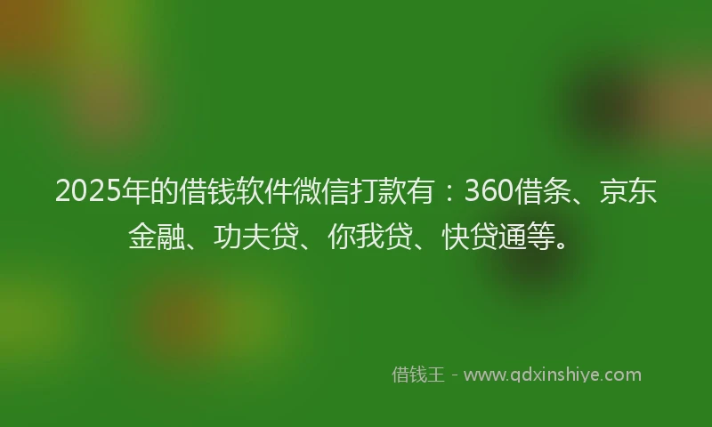 2025年的借钱软件微信打款有：360借条、京东金融、功夫贷、你我贷、快贷通等。