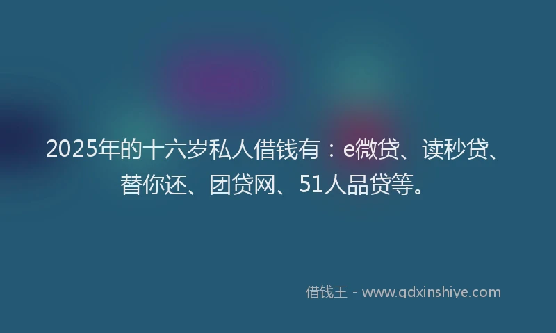 2025年的十六岁私人借钱有：e微贷、读秒贷、替你还、团贷网、51人品贷等。