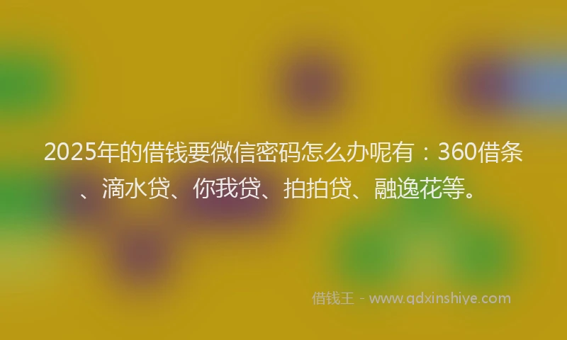 2025年的借钱要微信密码怎么办呢有：360借条、滴水贷、你我贷、拍拍贷、融逸花等。