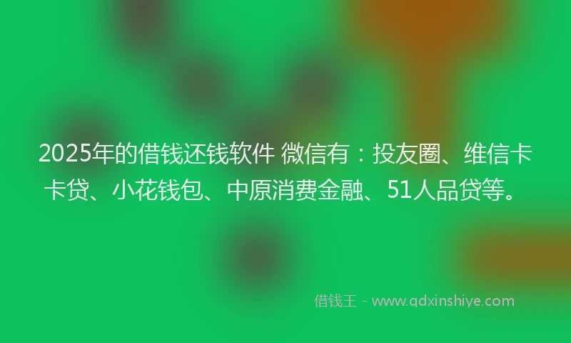 2025年的借钱还钱软件 微信有：投友圈、维信卡卡贷、小花钱包、中原消费金融、51人品贷等。