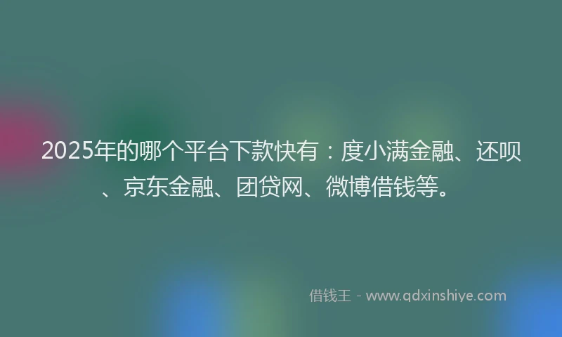 2025年的哪个平台下款快有：度小满金融、还呗、京东金融、团贷网、微博借钱等。