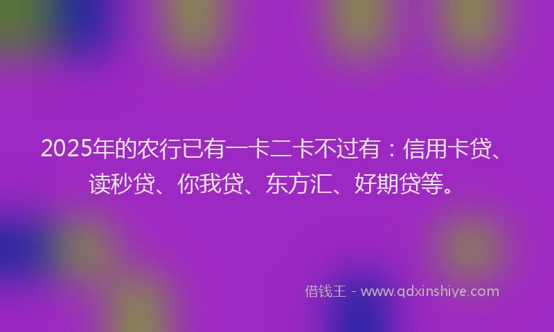 2025年的农行已有一卡二卡不过有：信用卡贷、读秒贷、你我贷、东方汇、好期贷等。