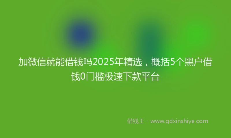 加微信就能借钱吗2025年精选，概括5个黑户借钱0门槛极速下款平台