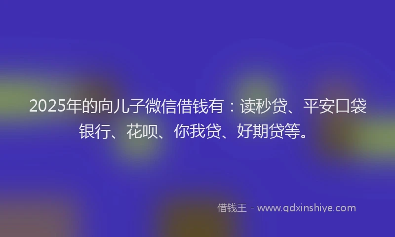 2025年的向儿子微信借钱有：读秒贷、平安口袋银行、花呗、你我贷、好期贷等。