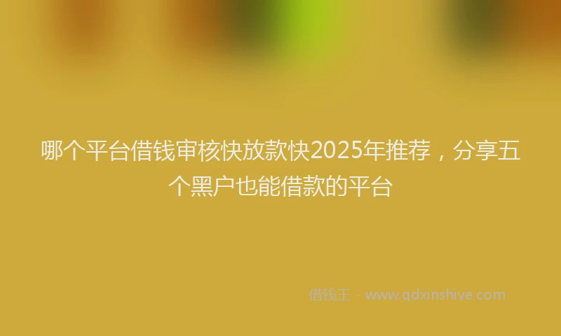 哪个平台借钱审核快放款快2025年推荐，分享五个黑户也能借款的平台