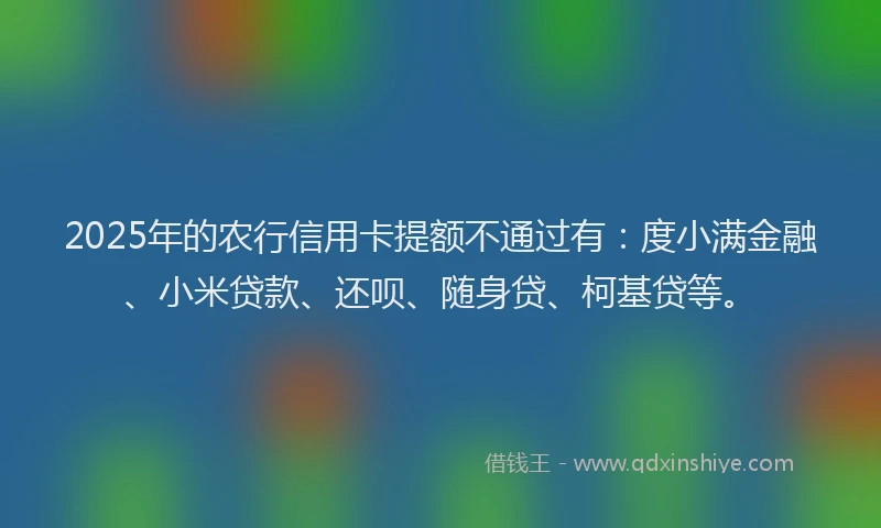 2025年的农行信用卡提额不通过有：度小满金融、小米贷款、还呗、随身贷、柯基贷等。