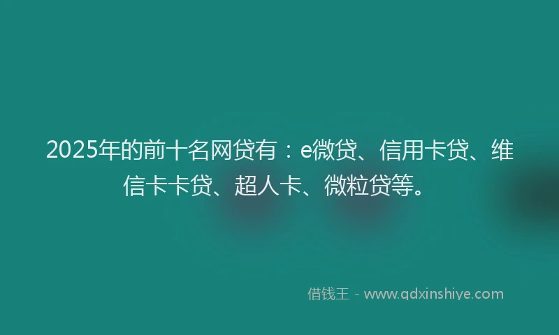 2025年的前十名网贷有：e微贷、信用卡贷、维信卡卡贷、超人卡、微粒贷等。
