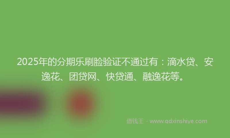 2025年的分期乐刷脸验证不通过有：滴水贷、安逸花、团贷网、快贷通、融逸花等。