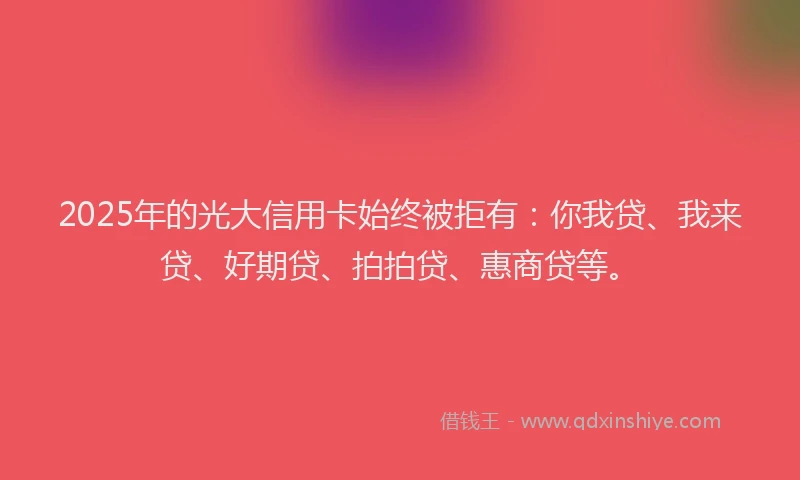 2025年的光大信用卡始终被拒有：你我贷、我来贷、好期贷、拍拍贷、惠商贷等。