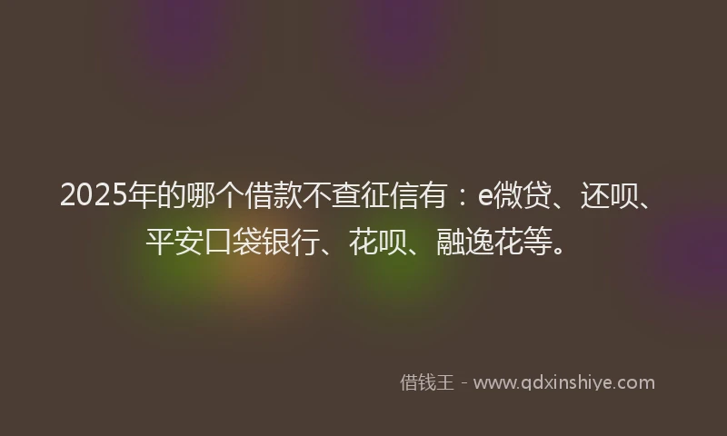 2025年的哪个借款不查征信有：e微贷、还呗、平安口袋银行、花呗、融逸花等。