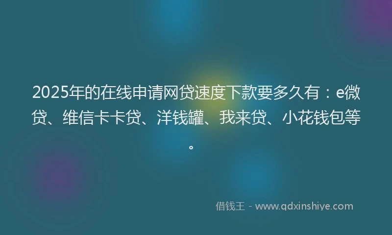 2025年的在线申请网贷速度下款要多久有：e微贷、维信卡卡贷、洋钱罐、我来贷、小花钱包等。