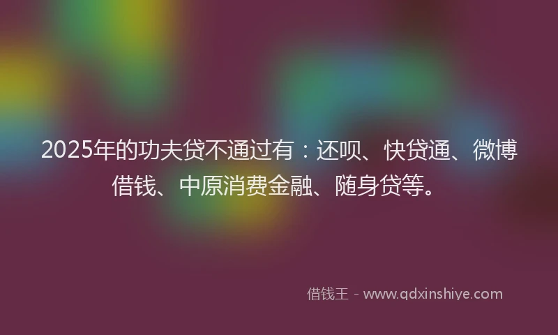 2025年的功夫贷不通过有：还呗、快贷通、微博借钱、中原消费金融、随身贷等。