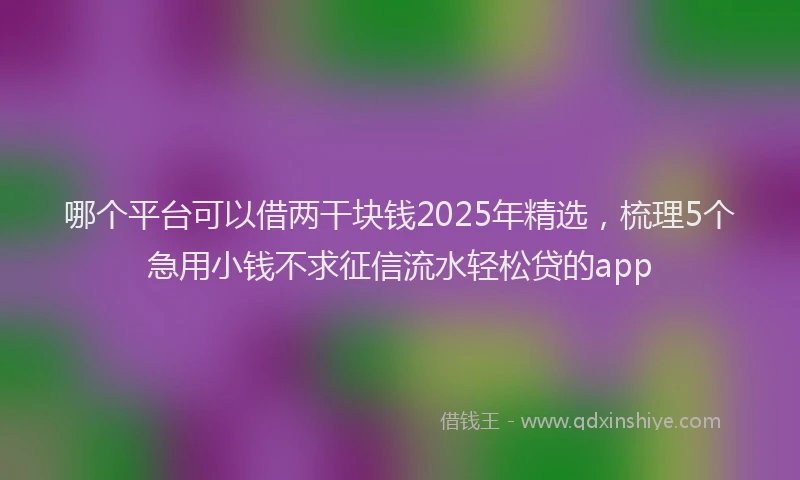 哪个平台可以借两干块钱2025年精选，梳理5个急用小钱不求征信流水轻松贷的app