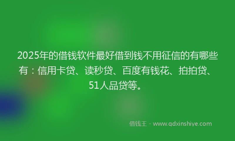 2025年的借钱软件最好借到钱不用征信的有哪些有：信用卡贷、读秒贷、百度有钱花、拍拍贷、51人品贷等。