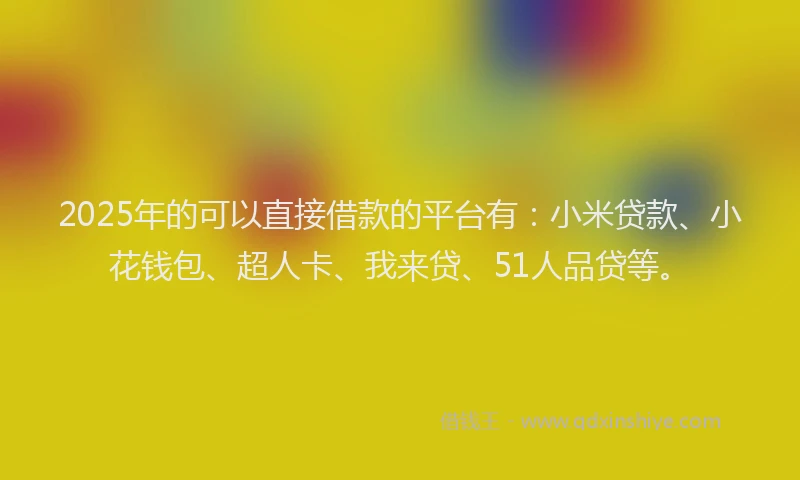 2025年的可以直接借款的平台有：小米贷款、小花钱包、超人卡、我来贷、51人品贷等。
