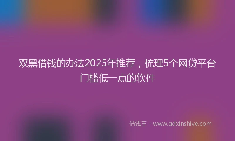 双黑借钱的办法2025年推荐，梳理5个网贷平台门槛低一点的软件