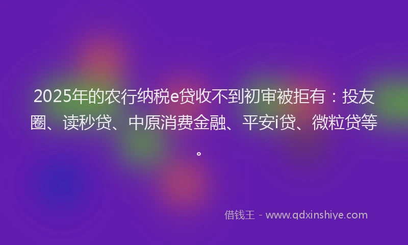 2025年的农行纳税e贷收不到初审被拒有：投友圈、读秒贷、中原消费金融、平安i贷、微粒贷等。
