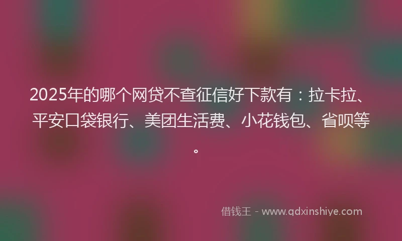 2025年的哪个网贷不查征信好下款有：拉卡拉、平安口袋银行、美团生活费、小花钱包、省呗等。