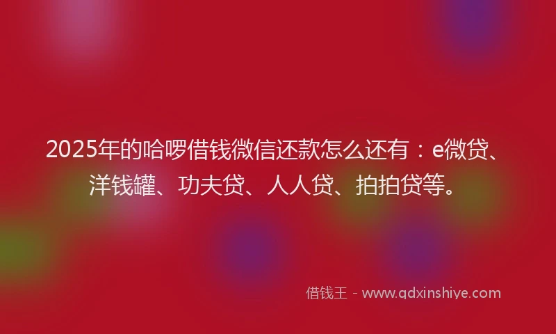 2025年的哈啰借钱微信还款怎么还有：e微贷、洋钱罐、功夫贷、人人贷、拍拍贷等。