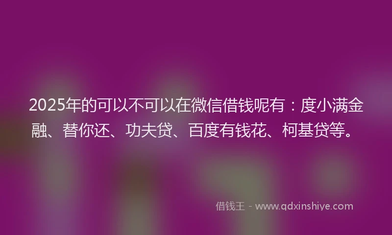 2025年的可以不可以在微信借钱呢有：度小满金融、替你还、功夫贷、百度有钱花、柯基贷等。