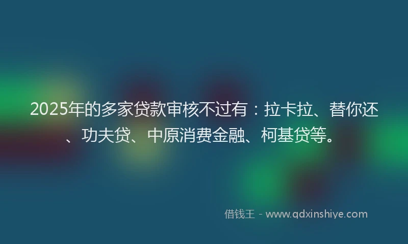 2025年的多家贷款审核不过有：拉卡拉、替你还、功夫贷、中原消费金融、柯基贷等。