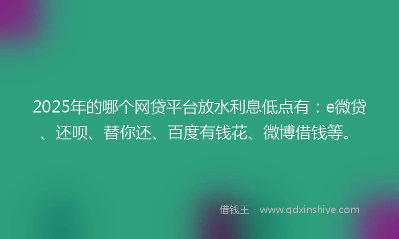 2025年的哪个网贷平台放水利息低点有：e微贷、还呗、替你还、百度有钱花、微博借钱等。