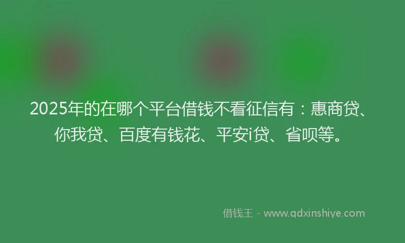 2025年的在哪个平台借钱不看征信有：惠商贷、你我贷、百度有钱花、平安i贷、省呗等。