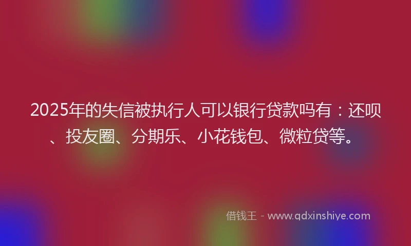 2025年的失信被执行人可以银行贷款吗有：还呗、投友圈、分期乐、小花钱包、微粒贷等。