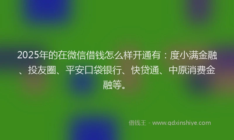 2025年的在微信借钱怎么样开通有：度小满金融、投友圈、平安口袋银行、快贷通、中原消费金融等。