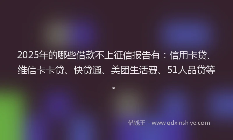 2025年的哪些借款不上征信报告有：信用卡贷、维信卡卡贷、快贷通、美团生活费、51人品贷等。
