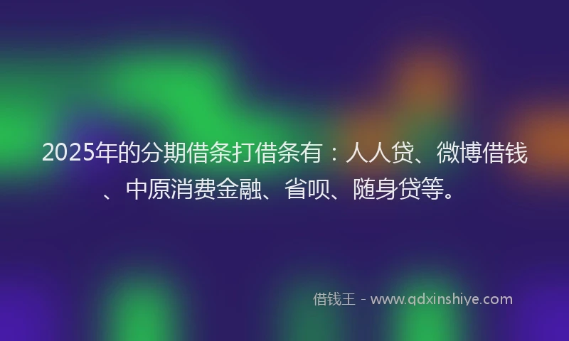 2025年的分期借条打借条有：人人贷、微博借钱、中原消费金融、省呗、随身贷等。
